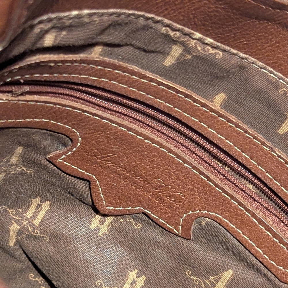 American West Brown Leather Shoulder Bag with Turquoise Accents - Picture 12 of 14
